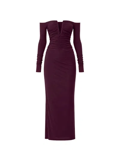 Amazuìn Noemi Ruched Off-shoulder Maxi Dress In Purple