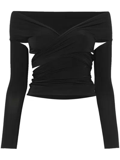 Amazuìn Amazuin Off-the-shoulder Black Top With Knotted Design