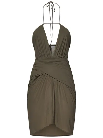 Amazuìn Olive Green Mini Dress With Crossover Front