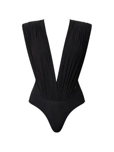 Amazuìn Pleated V-neck Body In Black