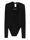 Amazuìn Plunging Neckline Black Bodysuit In Black
