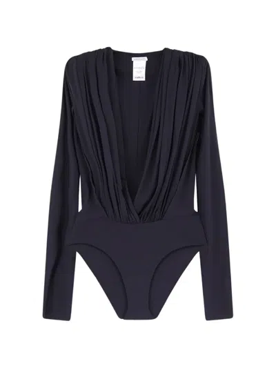 Amazuìn Rasha Draped V-neck Bodysuit In Black