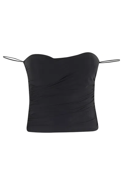 AMAZUÌN ROSIE DRAPED BLACK BUSTIER WITH STRUCTURED CUPS