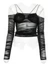 Amazuìn Semi-transparent Off-the-shoulder Top With Ruched Detailing In Black
