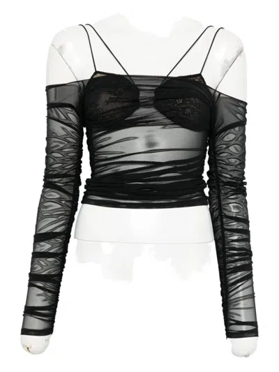 AMAZUÌN SEMI-TRANSPARENT OFF-THE-SHOULDER TOP WITH RUCHED DETAILING