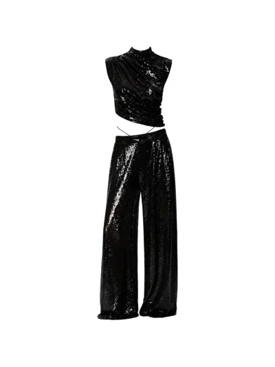 Amazuìn Sequin-embroidered Cut-out Jumpsuit In Black