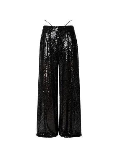 Amazuìn Sequin-embroidered Wide-leg Trousers In Black