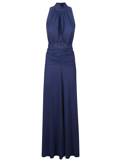 Amazuìn Livia Dress Draped Halter Neckline Maxi In Blue