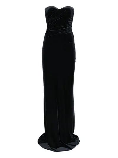 AMAZUÌN STRAPLESS FITTED EVENING DRESS WITH RUCHED BODICE