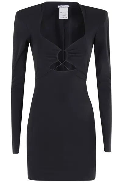 Amazuìn Structured Black Mini Dress With Cut-out Neckline