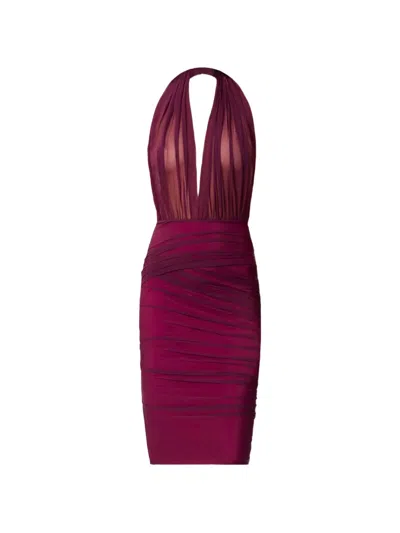 Amazuìn Tamie Halterneck Draped Midi Dress In Purple