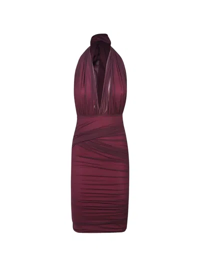 Amazuìn Ruched Sheer Overlay Dress In Brown