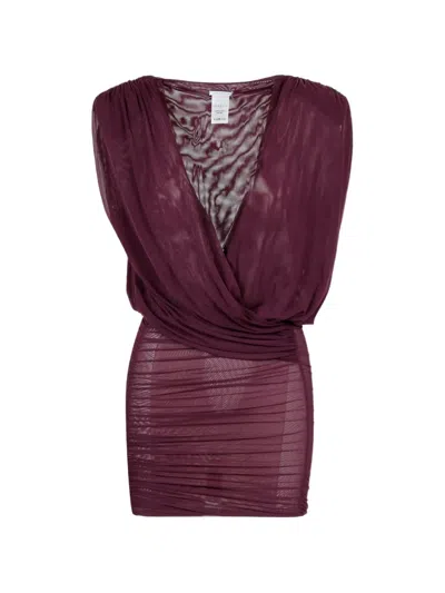 Amazuìn Tamie Sheer Ruched Draped Midi Dress In Brown