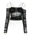 Amazuìn Semi-transparent Off-the-shoulder Top With Ruched Detailing In Black