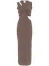 Amazuìn Amazuin Fitted Brown Maxi Dress With Cut-out Bodice And High Slit In Taupe