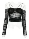 Amazuìn Semi-transparent Off-the-shoulder Top With Ruched Detailing In Black