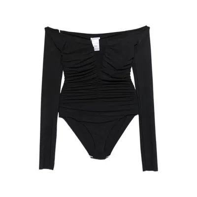 Amazuìn Alika Off-shoulder Ruched Bodysuit In Black