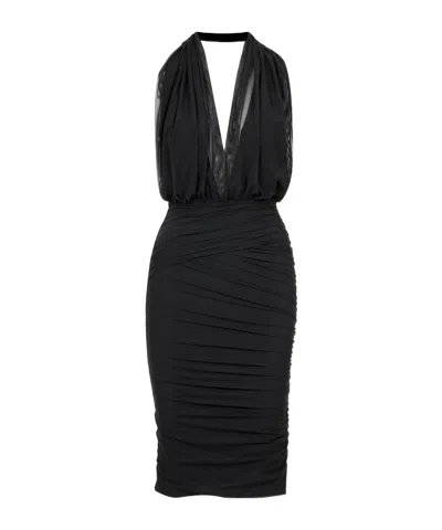 Amazuìn Transparent Pleated Midi Dress In Black