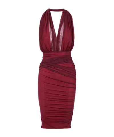Amazuìn Transparent Pleated Midi Dress In Red