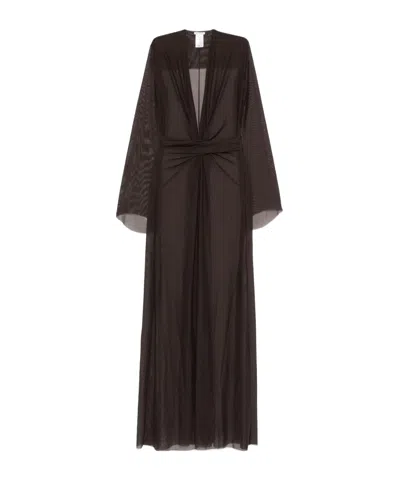 Amazuìn V-neck Long Sleeve Beach Dress In Braun