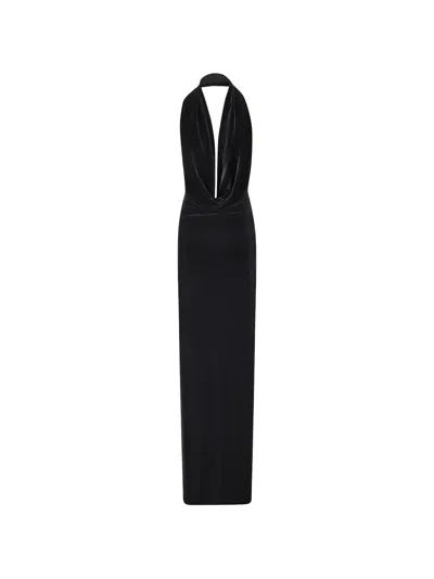 Amazuìn Venus Velvet Halterneck Maxi Dress In Black