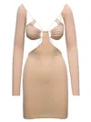 Amazuìn Amazuin Vera' Beige Mini Long-sleeve Dress With Tonal Paillettes In Stretch Polyamiide In Beige