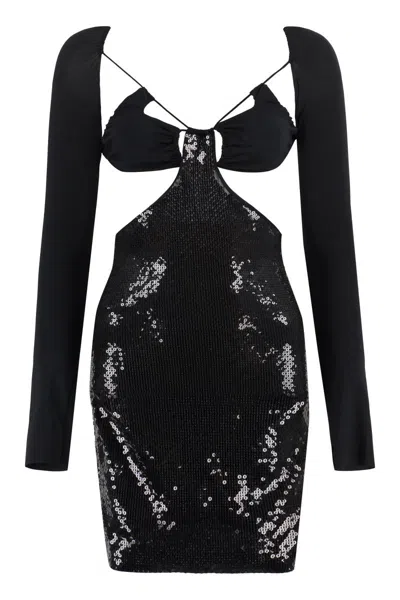 Amazuìn Cut-out Sequined Mini Dress In Black