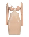 Amazuìn Amazuin Vera' Beige Mini Long-sleeve Dress With Tonal Paillettes In Stretch Polyamiide In Beige