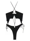 Amazuìn Amazuin Cross-back Laced One-piece Swimsuit In Black Jersey In Black