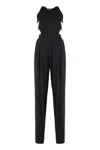 Amazuìn Sleek Elasticated Jumpsuit With Open Back And Draped Legs In Black