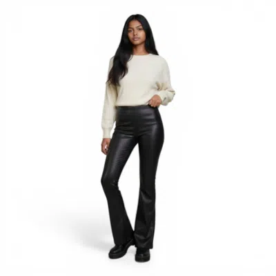 Ambar Faux Pu Leather Stretchy Flare Pants In Black