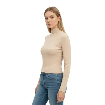 Ambar Sleek Stretch Essential Mock-neck Long Sleeve Top In Creme In Multi