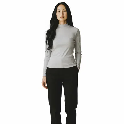 Ambar Sleek Stretch Essential Mock-neck Long Sleeve Top In Grey In Brown