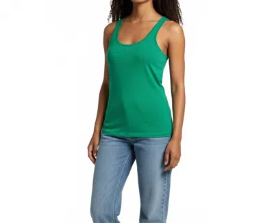 Ambar Square Neck Slim Fit Tank Top In Green In Brown