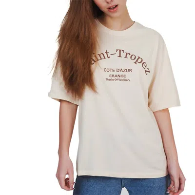 Ambar St Tropez Printed T-shirt In Creme In Neutral