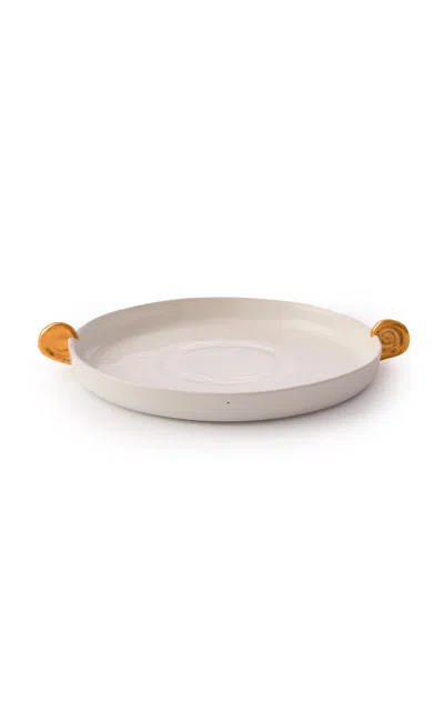 Ambelier Aries White Plate With Golden Horns In Multi