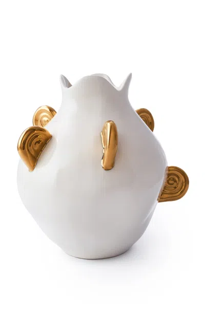Ambelier Aries White Vase With Golden Horns