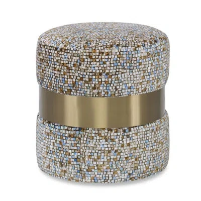 Ambella 17'' Wide Round Standard Ottoman In Sunny Linen