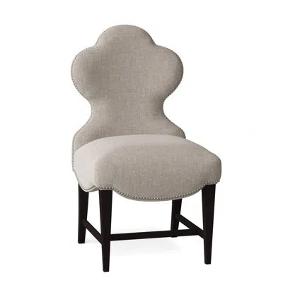 Ambella Ace Of Clubs Upholstered Parsons Chair In Polished Nickel Small,american Walnut,filigree Ivory