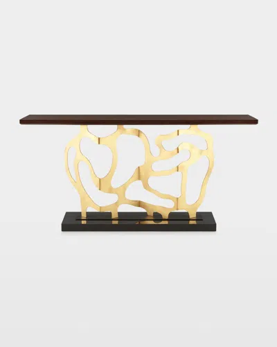 Ambella Bellwood Sculpted Console In Walnut / Gold