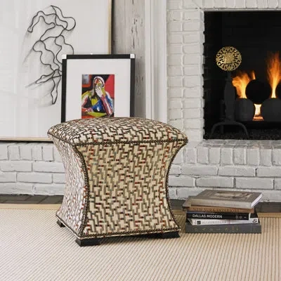 Ambella Cinched 20" Wide Standard Ottoman Hassock In American Walnut,antique Brass Small,libby Linen