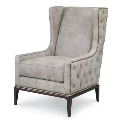 Ambella Claxton 28" Wide Tufted Down Cushion Wingback Chair In Amber,polished Nickel Small,filigree Ivory