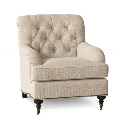 Ambella Devan 31" Wide Tufted Down Cushion Armchair In American Walnut,filigree Ivory,antique Brass Small