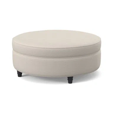 Ambella Duke 38" Round Cocktail Ottoman In Vintage Ebony,libby Linen