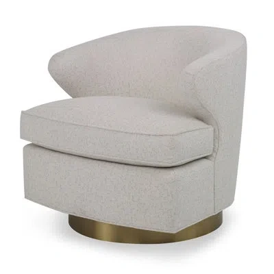 Ambella Scoop Swivel Chair - Brass Base In Filigree Ivory 100% Polyester