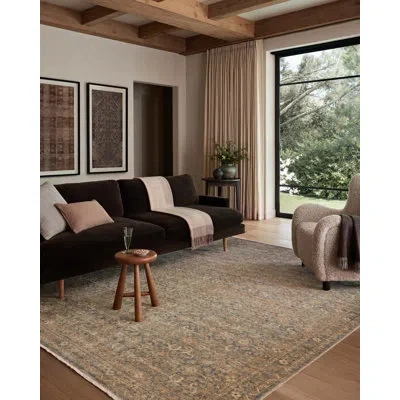 Amber Lewis X Loloi Molly Denim / Gold Area Rug In Denim,gold