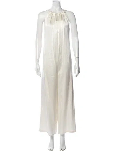 Pre-owned Amber Sakai Silk Crew Neck Jumpsuit In Neutral