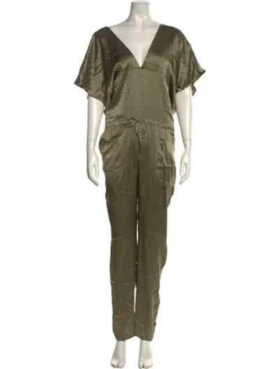 Pre-owned Amber Sakai Silk V-neck Jumpsuit In Green