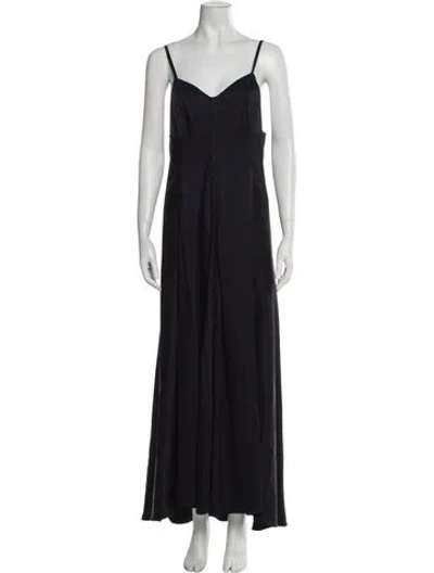 Pre-owned Amber Sakai V-neck Long Dress In Blue