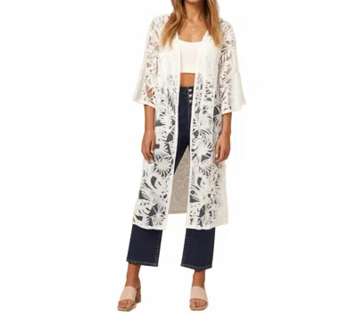 Amber Skies White Lace Kimono Tropical Leaf Design Resort Wear